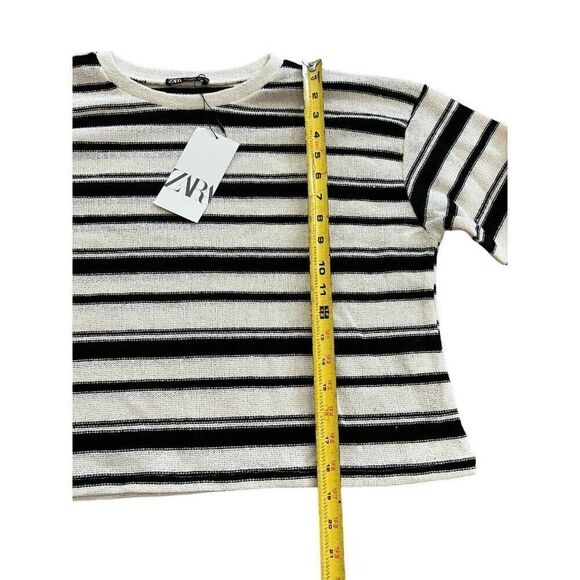 Zara Womens Rustic Sweater M Black White Knit Striped Pullover 2298/651 NWT - Picture 8 of 11